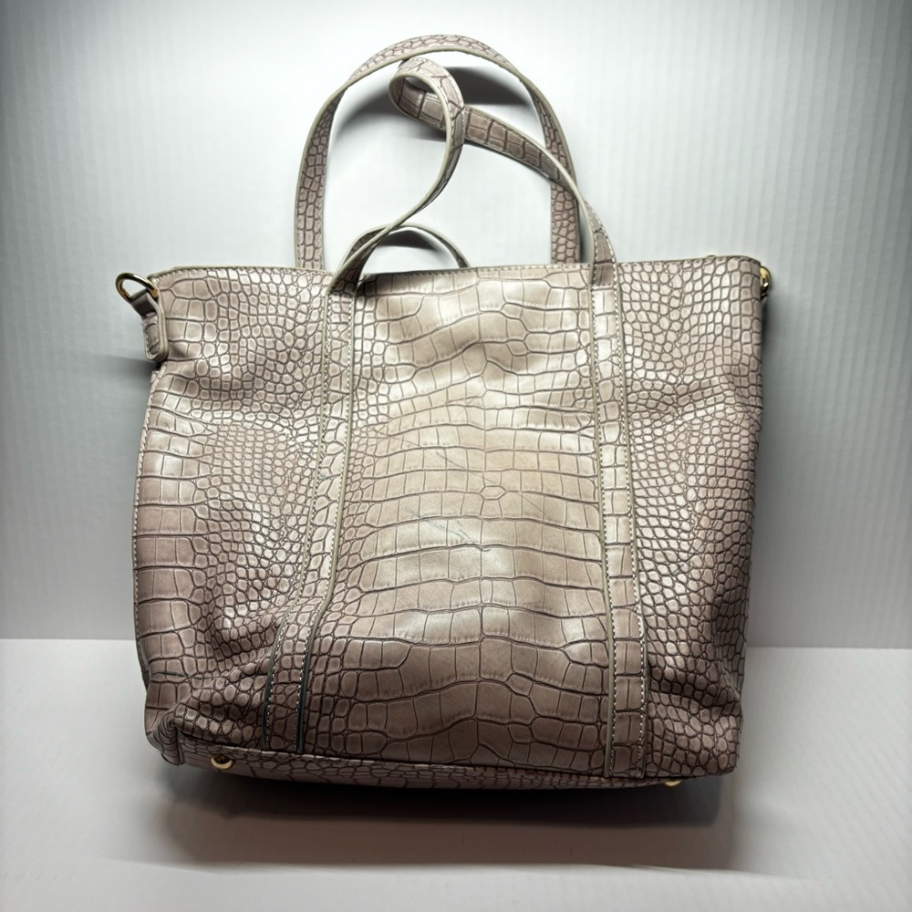 Croc-Embossed Tote Bag in Light Taupe